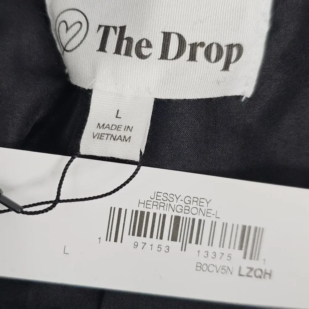 The Drop Jessy Grey Herringbone Double Breasted Long Overcoat Women's Size L NWT - Picture 12 of 16